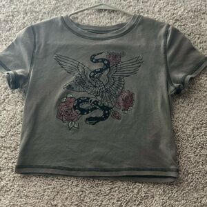 Tilly's Gray Crop Top with Snake and Rose Graphic